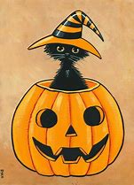 Image result for Vintage Halloween Witch Cat Art