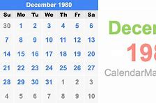 Image result for December 8 1980 Calendar