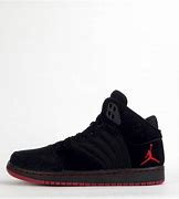 Image result for Black Suede Jordan's with Red Text