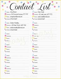 Image result for Template of Phone and Email List for Preschool