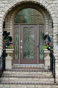 Image result for Glass and Wrought Iron Front Doors