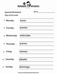 Image result for Spanish Days of Week Worksheet