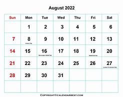 Image result for August 22 Month Calendar