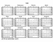 Image result for 1999 Calendar by Month