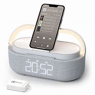 Image result for Wooden Digital Alarm Clock Speaker FM Radio 10W Wireless Phone Charger LED Clock