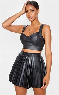 Image result for Short Pleated Leather Skirt