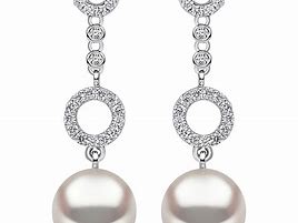 Image result for White Gold Pearl Earrings with Diamonds