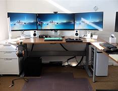 Image result for 3 Monitor Desk Setup