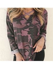 Image result for Old Navy Women's Long-Sleeve Loose Cropped Camo-Print Waffle-Knit Top - Pink - Tall Size M