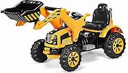 Costzon Ride on Excavator, 12V Battery Powered Construction Vehicles for Kids, Front Loader with Horn, 2 Speeds, Forward/Backward, Safety Belt,Treaded Wheels, Digger, Ride on Car (Yellow)