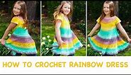 How to crochet Cute Rainbow Fairies Dress, colourful dress for girls, free pattern for beginners