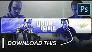 Gaming Banner Template 🔥 GTA 5 YouTube Channel Art Download for Photoshop - FREE GFX (2023)