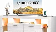 Clikuutory Modern LED White 67 inch TV Stand with Power Outlet and Large Storage for 40 50 55 60 65 70 75 Inch TVs, Wood TV Console with High Glossy Entertainment Center for Living Room, Bedroom