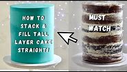 How To Fill, Stack A Tall Double Barrel Cake | Using ACRYLIC DISC | Layer Cake