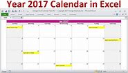 Year 2017 Calendar in Excel | Full Year 2017 Calendar | 2017 Monthly Calendars | Holidays | Birthday