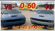 V6 (GT) vs V8 (RT) Challenger - 0-60 on the Street..