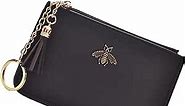 Coin Purse Change Wallet Pouch Leather Card Holder with Key Chain Tassel Zip(Black)