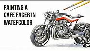 Painting a Cafe Racer Motorcycle in Watercolor - Honda CBX750 Speed Painting