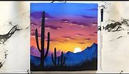 Cactus in Sunset Scenery Painting Tutorial for beginners | Acrylic Painting Desert