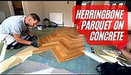 Herringbone Parquet flooring installation. Gluing down on Concrete. Full Tutorial Start to Finish
