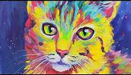 LIVE Painting Reveal - Colorful Kitten Acrylic Painting Tutorial