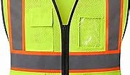 Reflective Mesh Safety Vest for Men Women with 5 Pockets and Zipper Front High Visibility Mesh Vest Hi Vis Construction Work Vest,Meets ANSI/ISEA Standards(EK175-Yellow-XL)