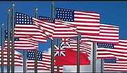 Historical American Flags waving in the wind - dynamic animation with National Anthem of The U.S.