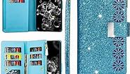 XYX Zipper Wallet Case for Samsung Galaxy S8 SM-G950, Glitter Starry Laser PU Leather Flip Wallet Case with 9 Card Slots and Wrist Strap, Sky Blue