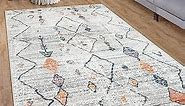 Modern Area Rug Boho Style with Colorful Diamond Patterns in Cream, Size:2'8" x 4'11"