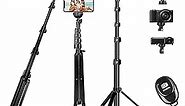 Phone Tripod Stand for iPhone Camera - 62.5 inch Extendable Selfie Stick Tripod for iPhone 14/13/12/11 Pro/XS Max/XS/XR/X Samsung Phone Holder for Video Recording Picture Taking