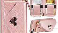 iPhone 8 Wallet Case, iPhone 7 Crossbody Case, iPhone SE Wallet case with Card Slot Holder Zipper Wrist Strap Crossbody Chain Purse for Apple iPhone 7/8 / SE, 4.7 inch - Rose Gold