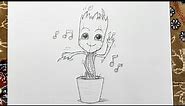 How to draw Baby Groot in a Pot - Step by Step Easy | drawing for beginners