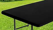 smiry Rectangle Tablecloth, Elastic Fitted Flannel Backed Vinyl Tablecloths for 6ft Folding Tables, Waterproof Wipeable Table Covers for Indoor, Outdoor, Picnic and Camping (Black, 30"x72")