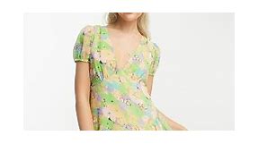 ASOS DESIGN short sleeve v-neck chiffon mini dress in floral print | ASOS