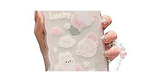 Compatible with iPhone 12 Case Cute Cartoon Peach Rabbit Pattern with Cute Chain Design for Women Girls Aesthetic Kawaii Slim Soft TPU Transparent Case for iPhone 12-Peach Rabbit
