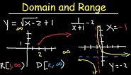 Domain and Range Functions & Graphs - Linear, Quadratic, Rational, Logarithmic & Square Root