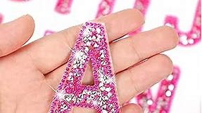 Waydress 26 Piece Rhinestone Iron On Patch A-Z Pearl Bling Rhinestone Letter Patch Glitter Alphabet Applique Rhinestone Pearl English Letter for DIY Craft Supplies(Pink, Solid Style)