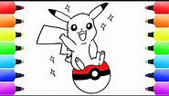 PIKACHU On The POKEBALL | Pokemon Drawings and Coloring Pages for Kids