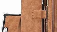 GFU Detachable Magnetic iPhone 7 Plus/8 Plus Wallet Case Leather Thin Card Holder Best Slim Flip Strap Stand Hard Zipper 2-in-1 Purse Wallet Case for iPhone 7 Plus/8 Plus for Women Girls Men (Brown)