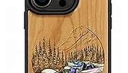Carveit Designer Wooden Protective Case for iPhone 14 Pro Magnetic Case Cover [Wood Engraving & Shell Inlay] Compatible with 14 Pro MagSafe Case (Natural Landscape-Cherry)