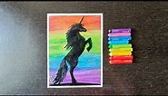Unicorn in the Rainbow galaxy scenery drawing for beginners with Oil pastels/Step by step