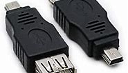 2 Pack USB 2.0 Mini USB Male to Type A Female OTG Adapter Connector Converter Coupler