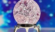 H&D HYALINE & DORA 40mm Pink Crystal Ball Paperweight with Cracked, Crystal Glass Ice Cracked Ball with Stand Accessories Rockery Ornament