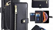 Wallet Case for Samsung Galaxy A10E Flip Phone Case with Crossbody Strap Magnetic Handbag Zipper Pocket PU Leather Shockproof with Kickstand Phone Shell Black