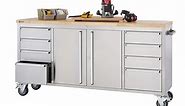 Trinity 6 ft. 8-Drawer Stainless-Steel Corner Rolling Mobile Workbench with Storage TLS-7204
