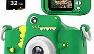 Upgrade Dinosaur Kids Camera, Christmas Birthday Gifts for Girls Boys 3-12, 1080P HD Selfie Digital Video Camera for Toddlers, Cute Portable Little Girls Boys Gifts Toys for 3 4 5 6 7 8 9 Years Old