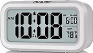 Peakeep Night Light Digital Alarm Clock Battery Operated with Indoor Temperature, Desk Small Clock (White)