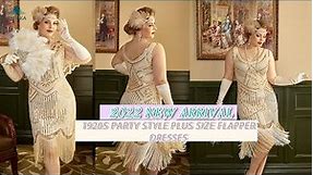 Plus Size 1920s Flapper Dress Apricot Sequin Fringes Gatsby Dress - ZAPAKA