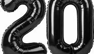 Black Number 20 Balloon 40 inch, 20 Number Balloons, 20th Black Birthday Decorations, 20 Year Old Girls Boys Party Supplies
