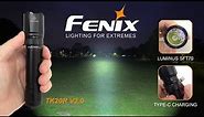 FENIX TK20R V2.0 rechargeable tactical flashlight - 3000 lumens, 475m beam distance, dual switch